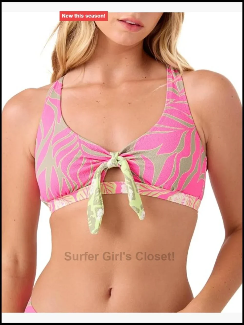 Women's Triangle Bikini Top with Front Tie - UPF 50+, Quick-Dry, Removable